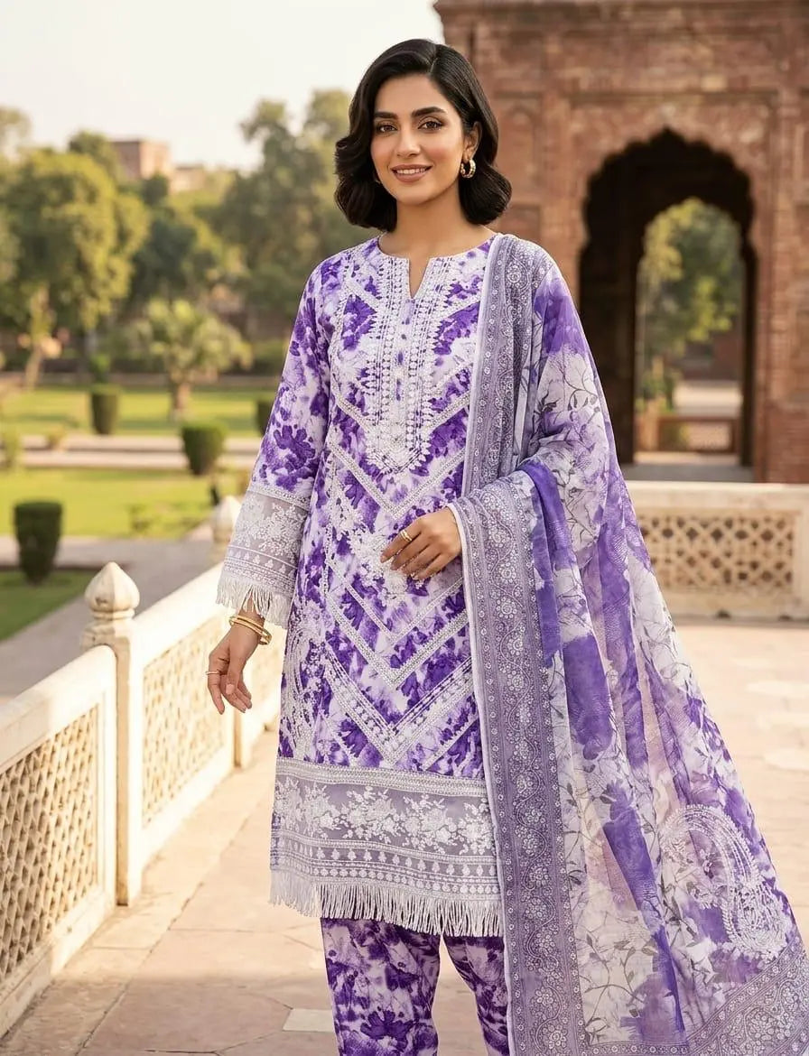 Lavender Purple and White Printed