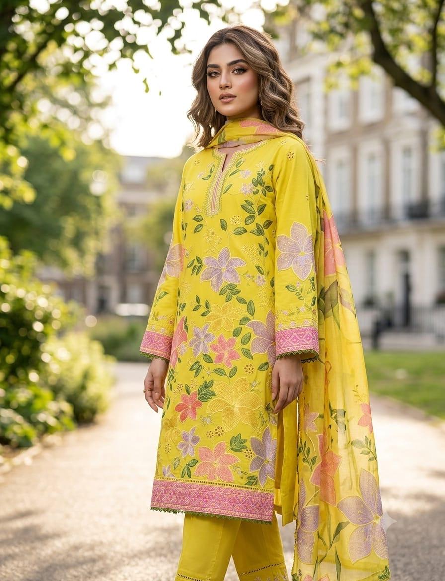 Sunshine Yellow Floral Embroidered