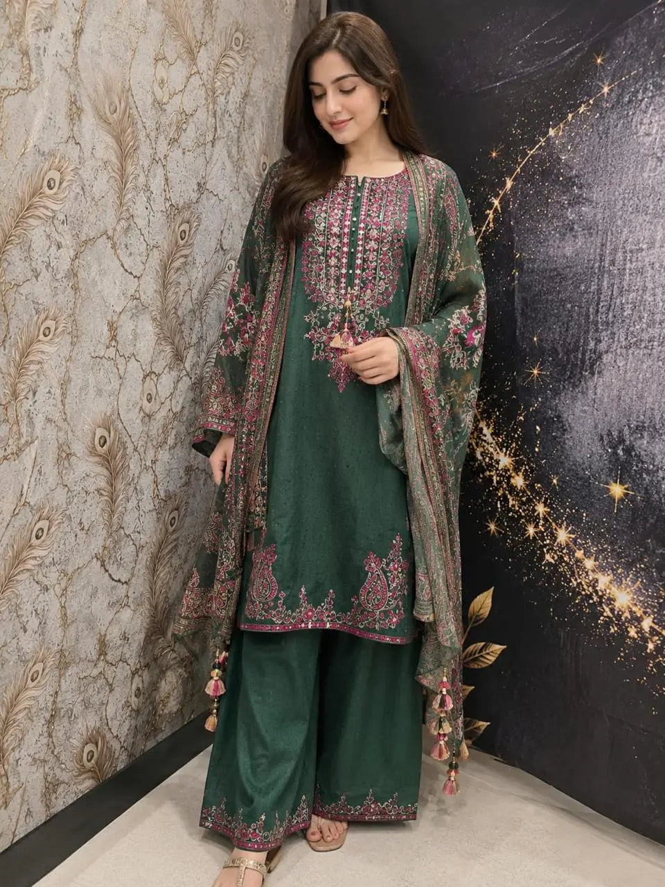 Emerald Green and Maroon Embroidered